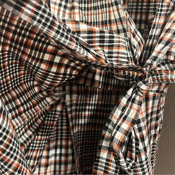 ASOS size 6 plaid maxi length wrap dress orange blue white puff sleeve - Picture 3 of 10